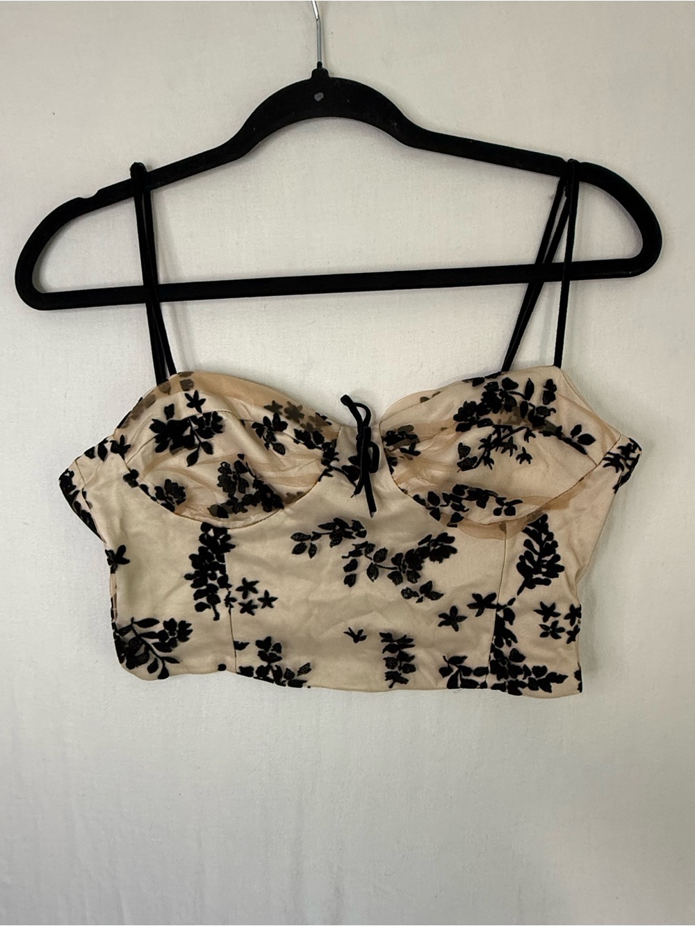 Zara Sleeveless Floral Bustier Crop Top - Cream with Black Floral Print M